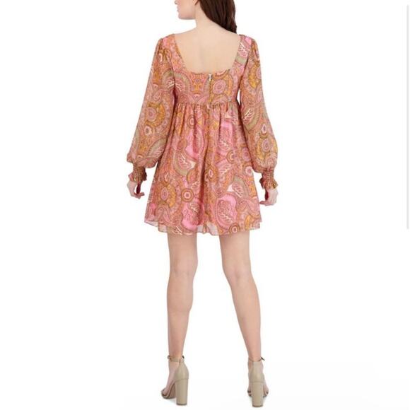 BCBGeneration New Womens Paisley Mini Babydoll Dress Pink Orange 8 Fairy Cottage - Picture 5 of 16